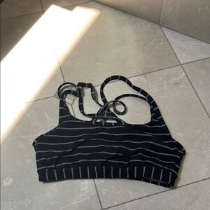 Athleta Black and Gray Striped Sports Bra